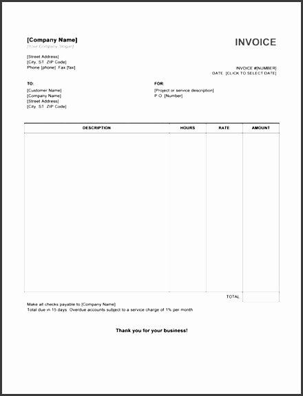 hourly service invoice template