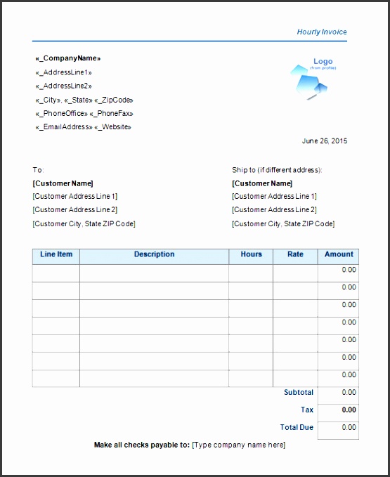 microsoft hourly service invoice template word 2015
