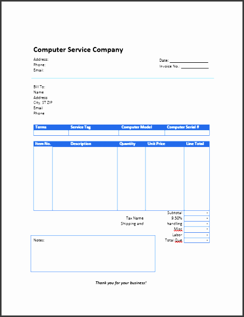 puter service invoice template