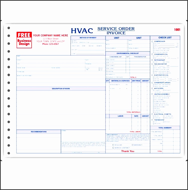 hvac contractor invoice form custom form printing designsnprint hvac service order invoice template