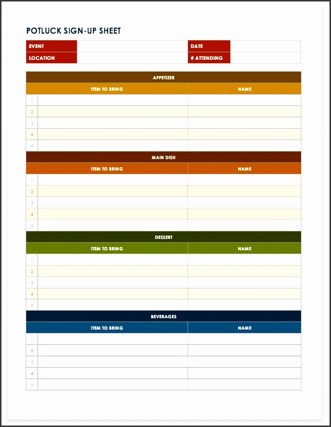 potluck sign up sheet template word