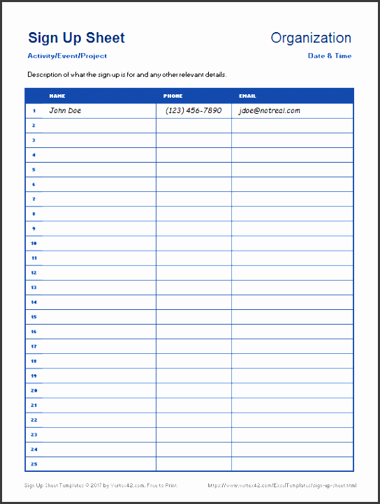 simple sign up sheet template