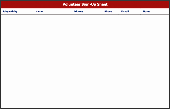 volunteer signup sheet template