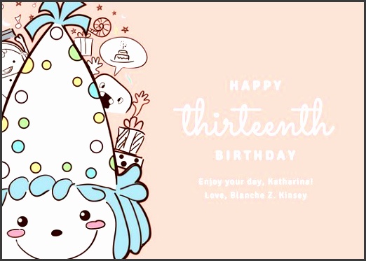 peach illustrated birthday girl birthday card