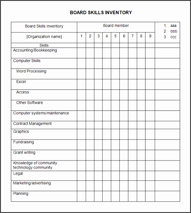 free board skills inventory template