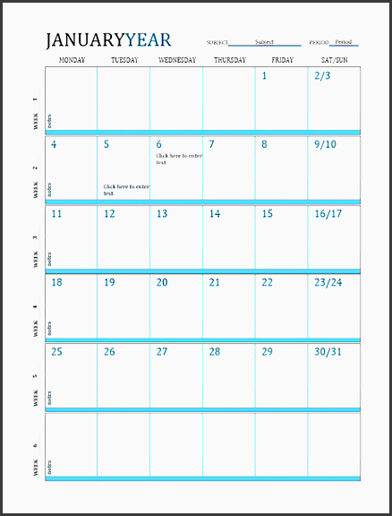 lesson plan calendar
