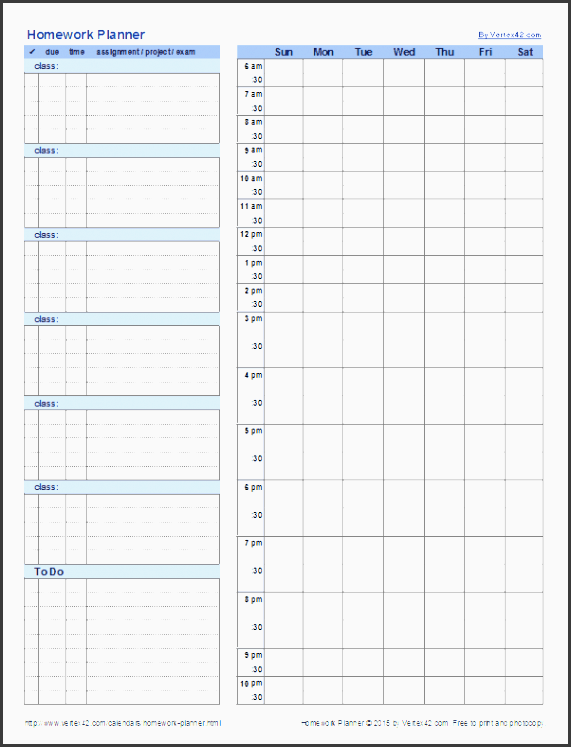 keep up with your homework using this free homework planner template from vertex42