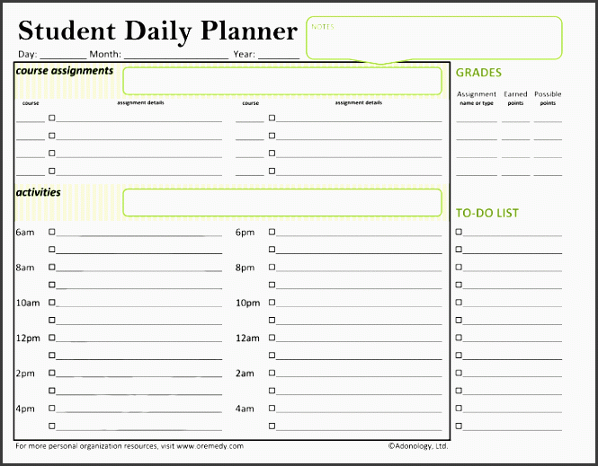 student daily planner gm screenshot