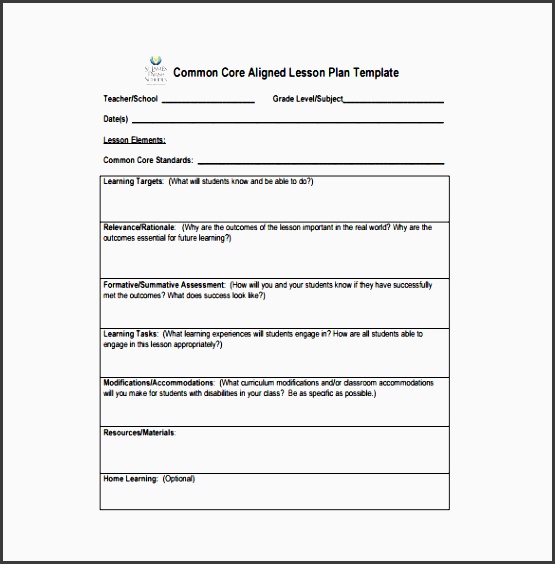 mon core aligned lesson plan example pdf template