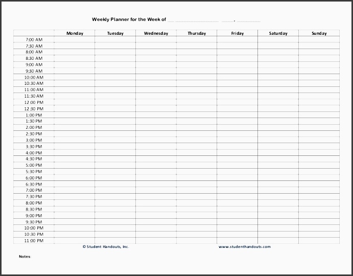 weekly hourly planner