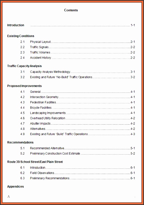 table of contents word template sample table of