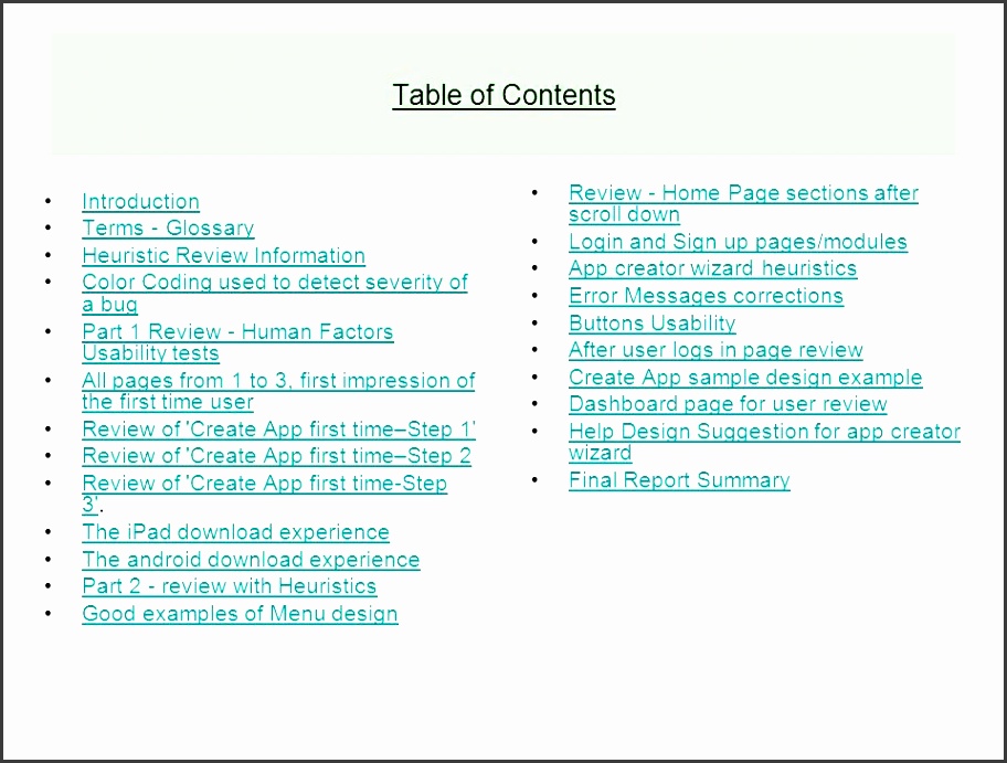 table of contents review home page sections after scroll down