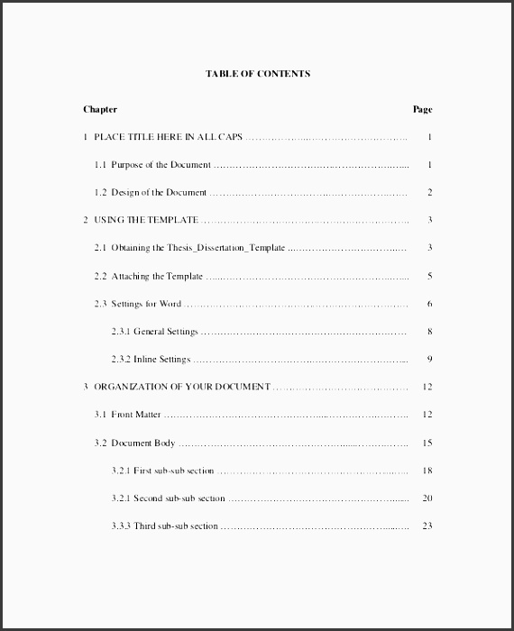 dissertation table of contents template