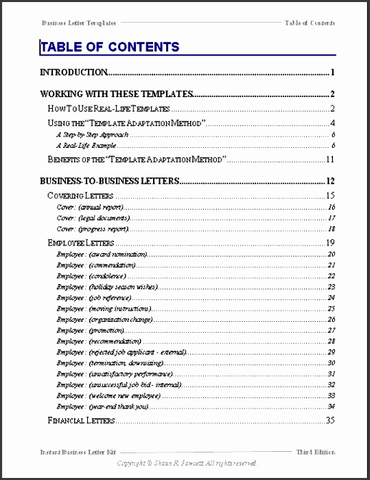 professional table of contents template