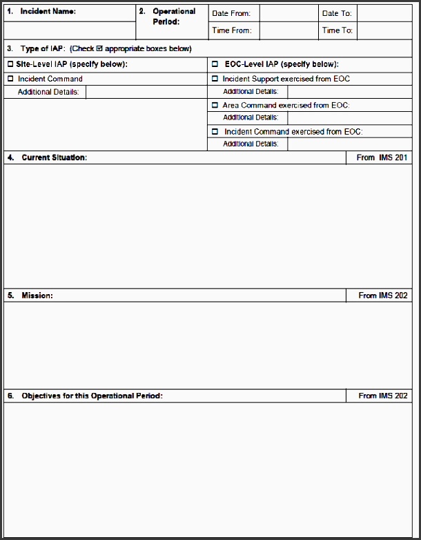consolidated incident action plan ims 1001