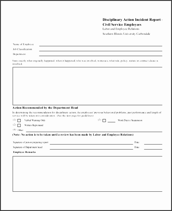 disciplinary action incident report template