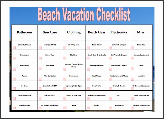 free beach vacation checklist template pdf format