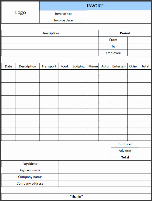 expense report invoice template