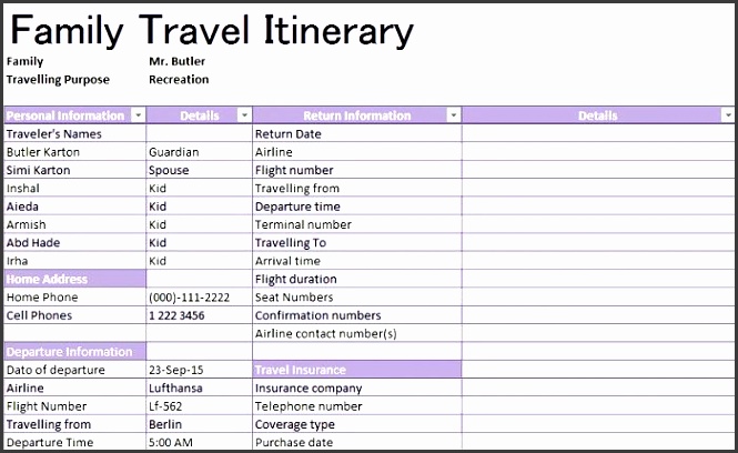 blank trip itinerary template