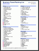 business travel packing list
