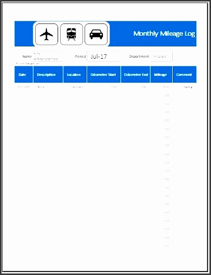 monthly vehicle mileage log template