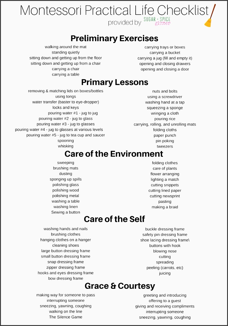montessori pracitcal life checklist free printable