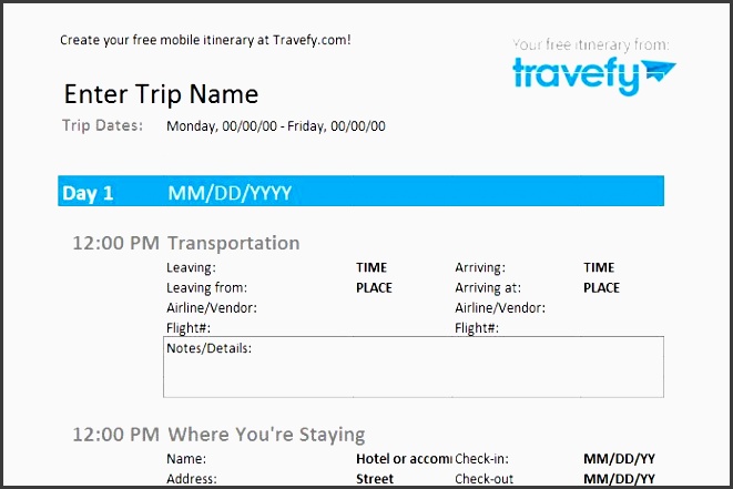 30 itinerary templates travel vacation trip flight