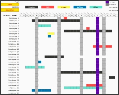 employee vacation tracker to track leave attendance calendar report