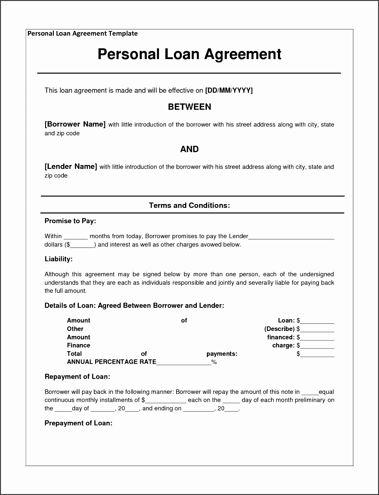 wonderful personal loan agreement and loan contract template example a part of under others