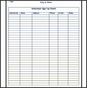 volunteer sign up sheets