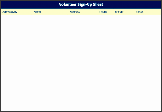 volunteer sign up sheet