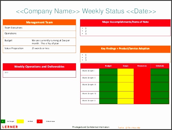 executive status report template privileged and confidential information pany name weekly status date