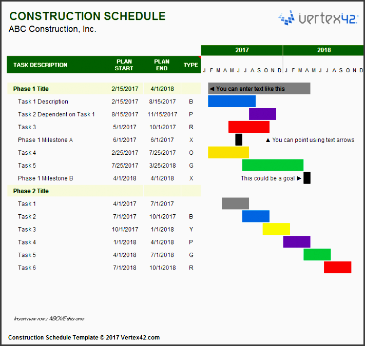 construction schedule template for excel
