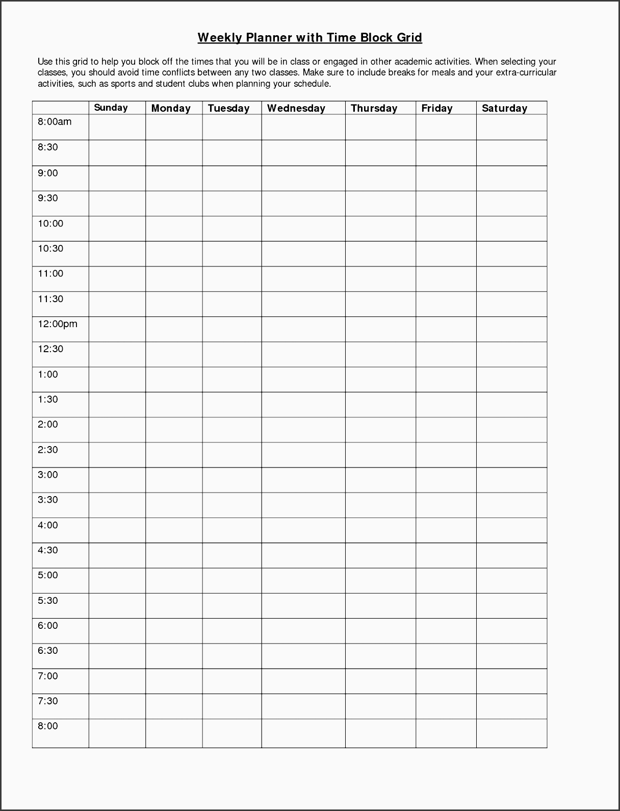 weekly time planner
