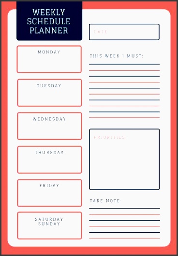 red and blue simple weekly schedule planner