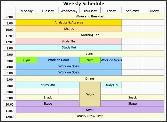 weekly schedule template 888