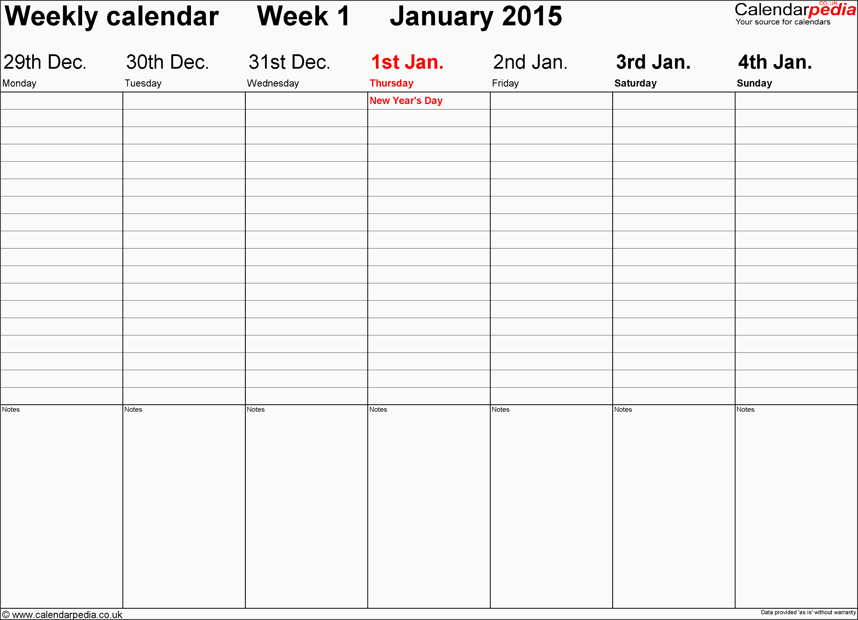 weekly calendar 2015