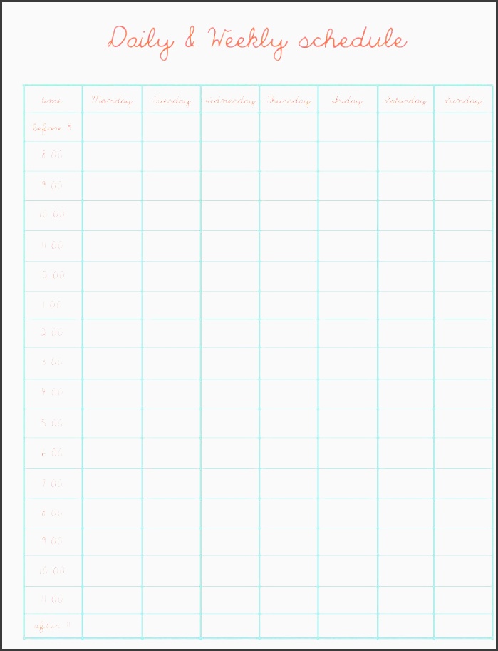 daily weekly schedule template more schedule templates at website mÃ s