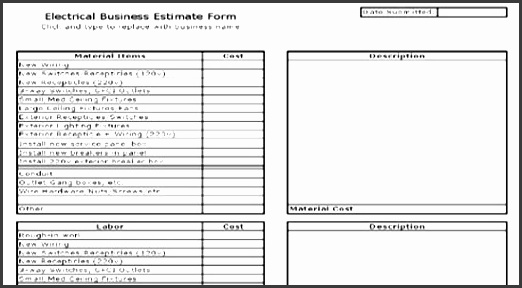 electrical business estimate sheet