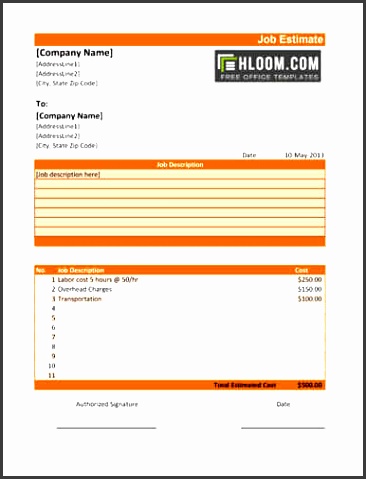 project estimate with alternating rows