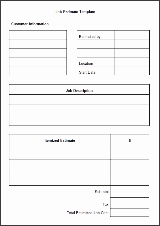 free job work estimate template