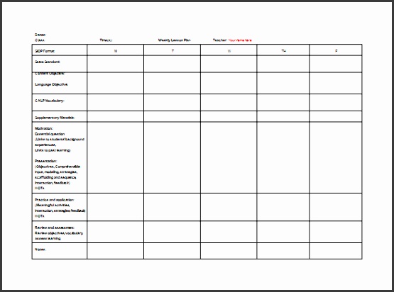 Teacher Weekly Lesson Plan Free Word Template