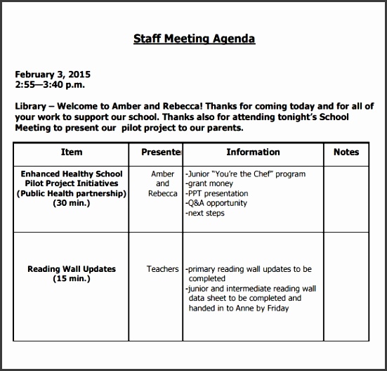 Staff Meeting Agenda Template