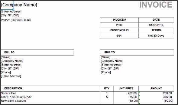 spreadsheets invoice billing