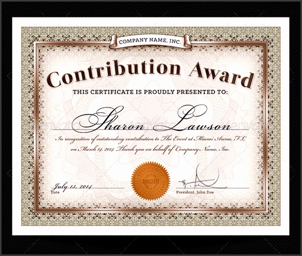Contribution Award Certificate Template