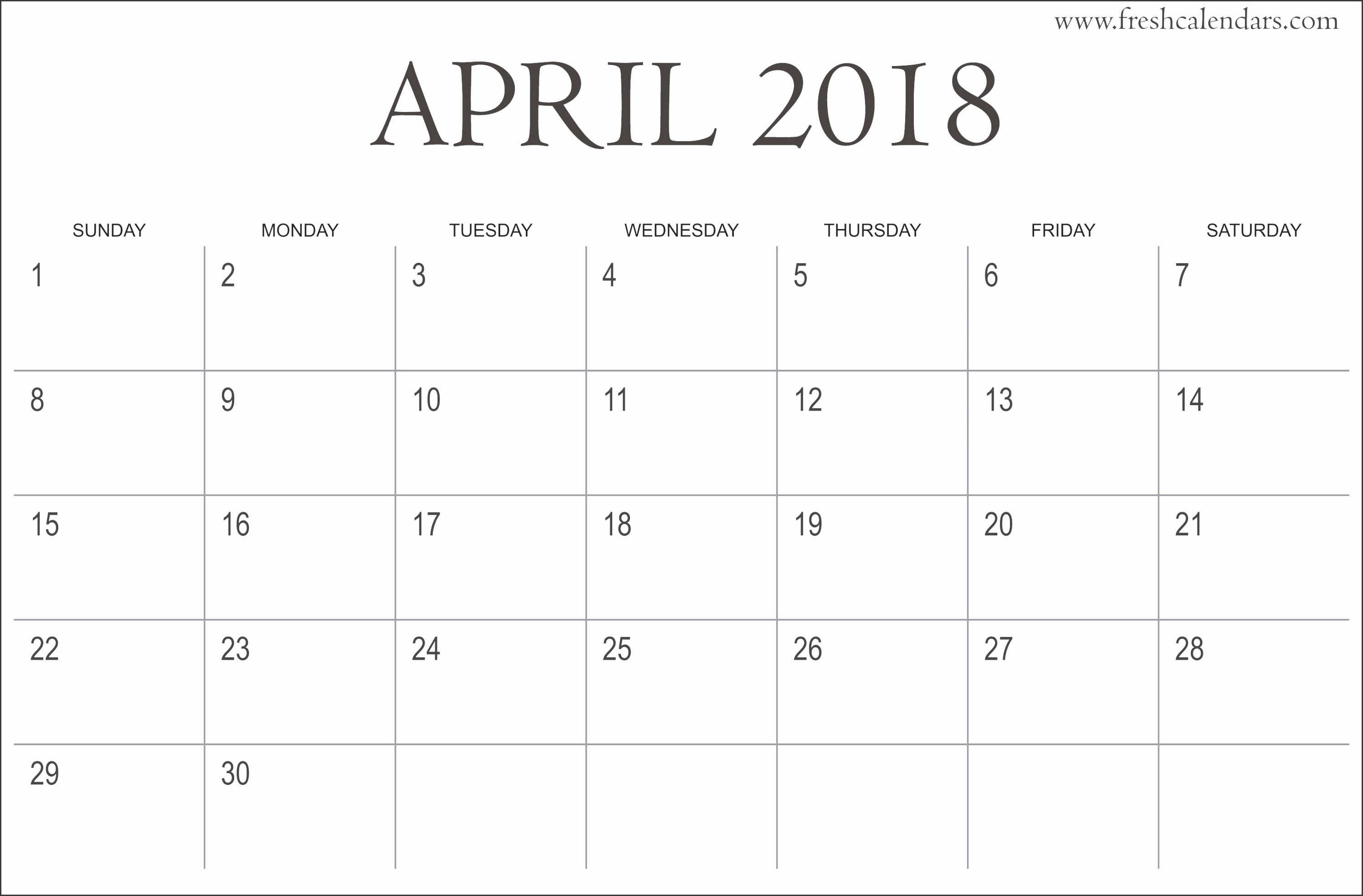 2018 April Calendar for Professional