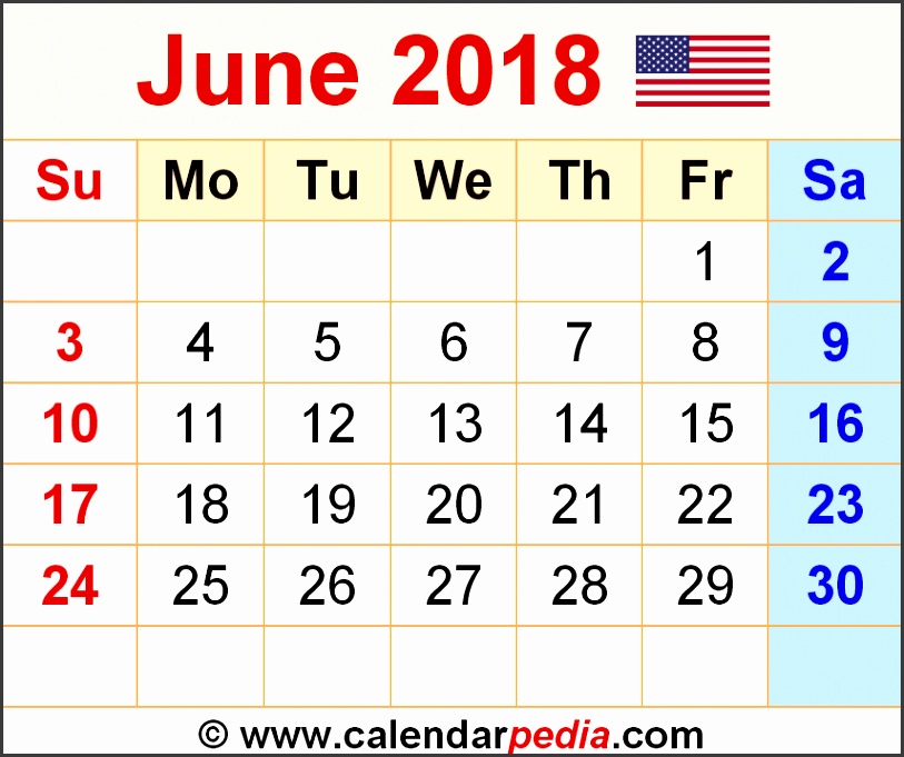 Gallery of June 2018 Calendar Template