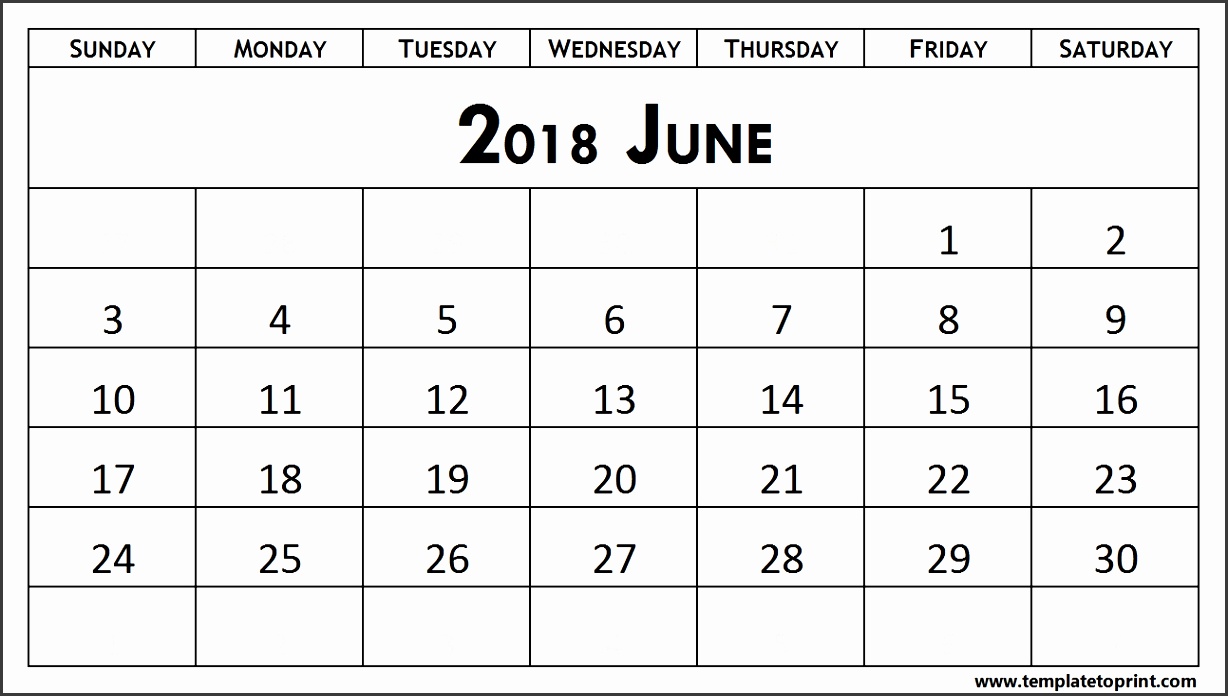 Free Printable Calendar June 2018 Template