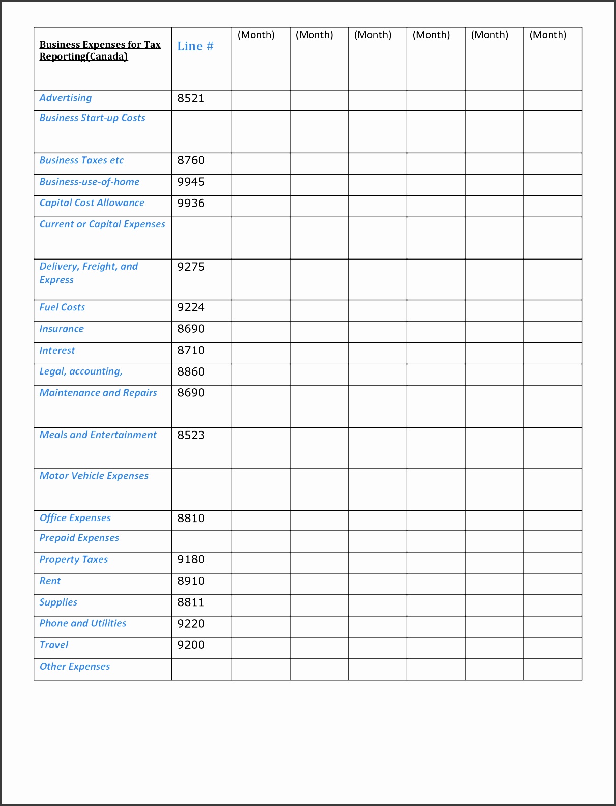 business expenses template