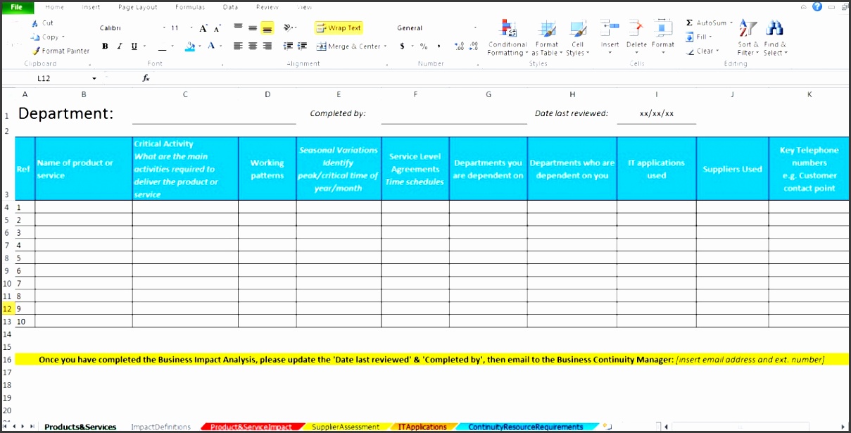 Business Impact Analysis Template Ssmk Business Impact Analysis Template Excel Excel Tmp